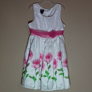 Holiday Editions White Dress with Pink and Green Floral Design